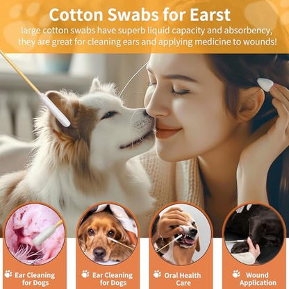 200 PCS 6 Inch Long Cotton Swabs in Box - Professional Large Cotton Swabs with Bamboo Handle - Double Sided Dog Ear Swabs - Specially Designed Big Cotton Swabs for Dog Ear, Cleaning Solution - Image 3