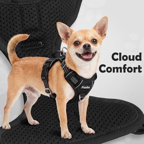 Funfox Dog Harness for X-Large Dog No Pull, Adjustable Pet Vest Harness, Vertical Handle Easy Control with 2 Leash Clips, Soft Material, Reflective Safe Night Walking for X-Large Size, Black, XL - Image 6