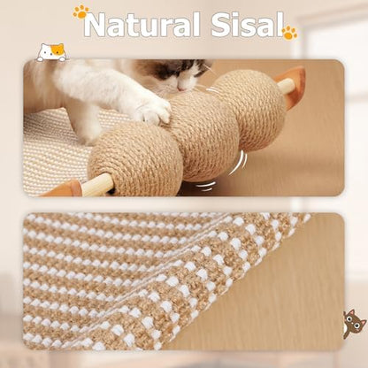 3 in 1 Sisal Cat Scratcher Bed, Solid Pine Cat Scratcher with Balls (Wood) - Image 2