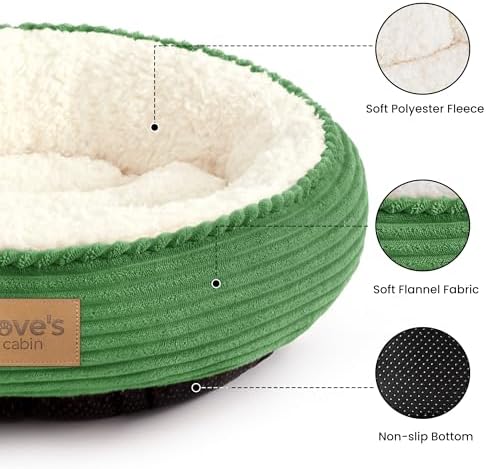 Love's cabin Round Donut Cat and Dog Cushion Bed, 20in Pet Bed for Cats or Small Dogs, Anti-Slip & Water-Resistant Bottom, Super Soft Durable Fabric Pet beds, Washable Luxury Bed Green Stripe - Image 2
