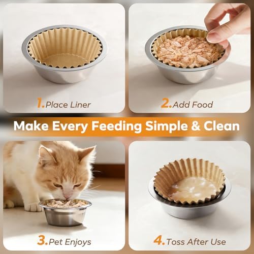 600 Pack Disposable Cat Bowl Liners with 2 Stainless Steel Bowls - Image 6
