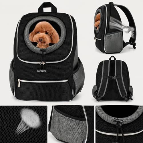 BAGLHER Dog Carrier Backpack for Small Dogs - Front Breathable Pet Backpack with Safety Buckle, Adjustable Hands-Free Design for Hiking, Cycling, Camping & Outdoor Use - Black, Size M (5-9 lbs) - Image 5
