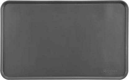 Amazon Basics Waterproof Non-Slip Silicone Pet Feeding Mat with Raised Edges, Prevents Spills, Easy to Clean, Protects Floors for Cat & Dog Food and Water Bowls, 18.5 x 11.5 Inches, Gray
