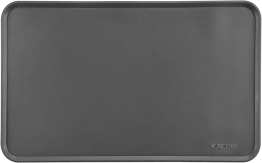 Amazon Basics Waterproof Non-Slip Silicone Pet Feeding Mat with Raised Edges, Prevents Spills, Easy to Clean, Protects Floors for Cat & Dog Food and Water Bowls, 18.5 x 11.5 Inches, Gray
