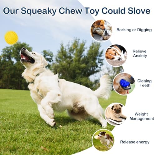 2 Pack Indestructible Squeaky Dog Balls for Aggressive Chewers, Interactive Dog Toys for Teething, Relieving Anxiety. Chew Toy for Large, Medium Breeds, Outdoor Rubber Balls. - Image 4