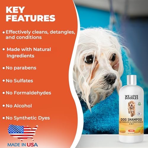 Dog Shampoo, Conditioner & Detangler, Hypoallergenic, Tearless, Mango, 16OZ - Image 2