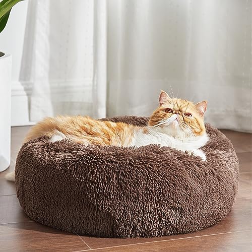 Bedsure Calming Cat Beds Donut Round Washable Kitten Bed,20 inches Coffee - Image 3