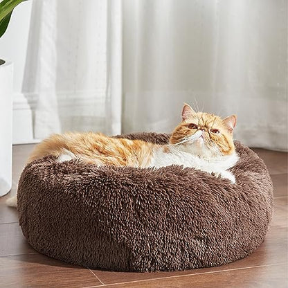 Bedsure Calming Cat Beds Donut Round Washable Kitten Bed,20 inches Coffee - Image 3