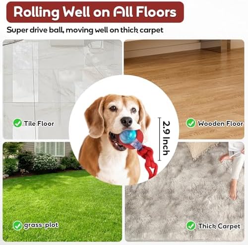 Dog Toys Interactive Rolling Ball with Rope, Motion-Activated - Image 2