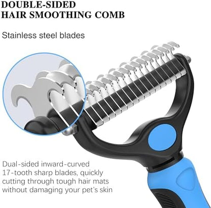 4 Pack Pet Grooming Combo - Blue Deshedding Brush,With Metal Comb,Bath Brush, With Long & Short Stainless Steel Teeth Depilatory Comb For Detangling And Dematting Long, Matted Fur On Cats And Dogs - Image 3