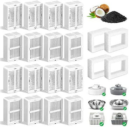 16 Pack Replacement Filters for 360° CupCake Ceramic Pet Fountain, GISOFIK Cat Water Fountain Filter, Triple Filtration Pet Fountain Filter, Ceramic Cat Fountain Filters with 4 Foam Sponges by GISOFIK