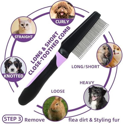 Dog Brush for Shedding, 7 PCS Dog Grooming Brush Kit Including Undercoat Rake, Slicker Brush, Dematting Comb, Nail Clipper, Bath Brush for Long & Short Haired Dogs, Cats - Purple - Image 4