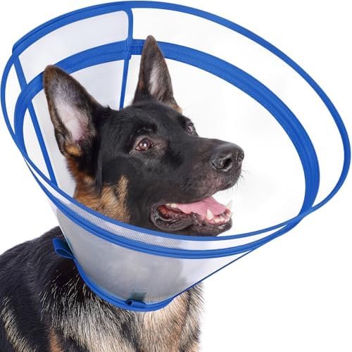 Dog Cone to Stop Licking, Clear Recovery Collar with Detachable Zipper, Sturdy Elizabethan Collar for Large Medium Small Dogs, Soft Adjustable Cone After Surgery Patented, Blue M by Didopet