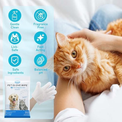 Disposable Pet Grooming Gloves 6 Pack, Waterless No Rinse Bathing Mitts, Deodorizing Pet Glove Wipes for Dogs, Cats, Puppies and Kittens, Home & Travel Use - Image 2
