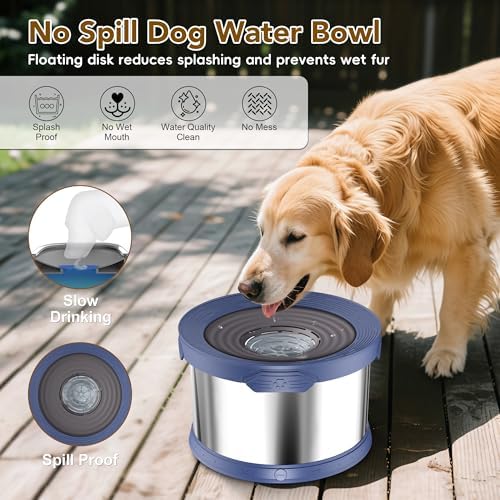 UPSKY 12L Dog Water Bowl No Spill Stainless Steel for Slow Drinking Blue - Image 3