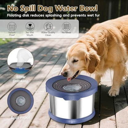 UPSKY 12L Dog Water Bowl No Spill Stainless Steel for Slow Drinking Blue - Image 3