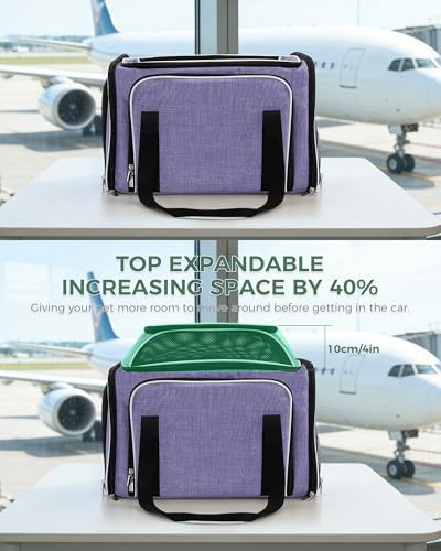 Cat Carrier Bag,Airline Approved Pet Carrier Soft Side Pet Travel 5 Sides Open Doors 4 Sides Expandable Foldable Dog Carrier with Fleece Pad(Patent Pending) Purple - Image 4