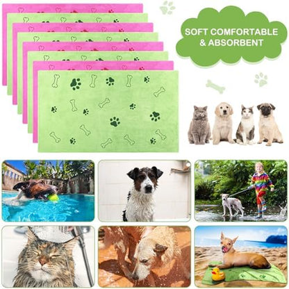 8 Pcs Dog Towel for Drying, 40 x 24 Inch, Dog Paw and Bone, Pink,Green - Image 6