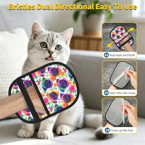 Watercolor Pug Dog Floral Rainbow Pet Pet Hair Removal Glove For Cats Dogs - Image 7