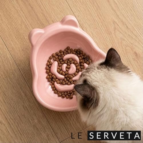 Winnie The Pooh Series Ceramic Slow Feeder Cat Bowl, Raised Anti-Gulping Design with Bear Ears, Pastel Colors, Quilted Pattern Base (Pink) - Image 7