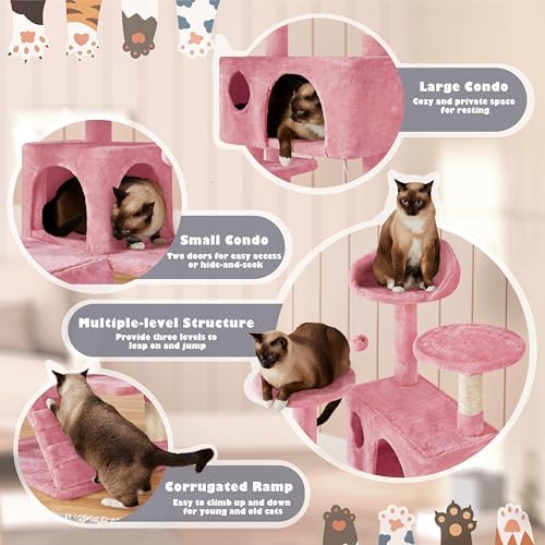 Yaheetech 54in Cat Tree Tower, 2 Caves, Kitten-Ear Perch & Scratching Posts - Image 4