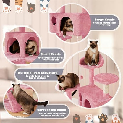 Yaheetech 54in Cat Tree Tower, 2 Caves, Kitten-Ear Perch & Scratching Posts - Image 4