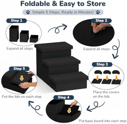 3-Step Wide Dog Stairs 18" H with Removable Cover, Non-Slip Storage Pet Steps for High Bed Couch, Pet Stairs for Small/Medium/Large Old Dogs Puppy Up to 200lbs, Cat Dog Steps for Car, Black - Image 4