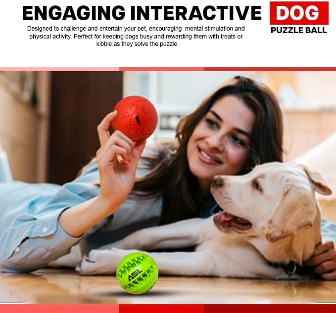 ASL Interactive Dog Treat Ball 2 Pack – Treat Dispensing Dog Toy, Dog Puzzle Toy & Dog Puzzle Feeder, Interactive Dog Ball for Enrichment, Slow Feeder Dog Toy, Dog Toys to Keep Dogs Busy