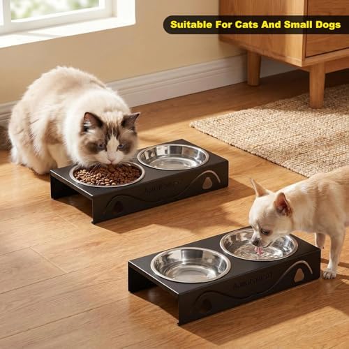 All-Metal Cat Food Bowl Raised, 5.5" WideTilted Whisker-Fatigue Pet Dish, Anti-Vomiting, 2 Stainless Steel Bowls for Food Water, Non-Slip Elevated Cat Feeding Stand for Indoor Multi Cats,Puppy, Black - Image 4