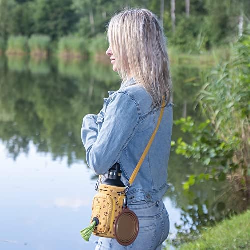 Made Easy Kit Water Bottle Carrier with Pocket for Dog Poop Waste Bags and Adjustable Padded Shoulder Strap (Large (32oz) with Bowl, Yellow, Paws & Hearts) - Image 4