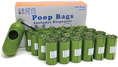 Level One Pets Pet Poop Leak Proof Waste Bags with Dispenser and Leash Clip, Lavender Scented, 9" x 13" Large Size Bags (360)