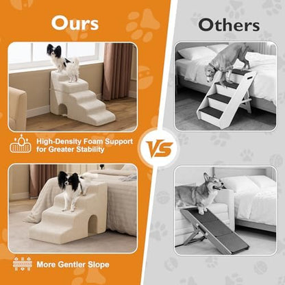 Ahpmeoa Dog Stairs for Bed 19.5’’ H, 4-Step Dog Steps for High Bed, Beige - Image 5