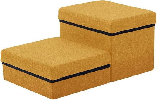 Iris Ohyama Dog Step, Dog Stairs, 2 Tiers, Storage, Foldable, Mustard, Small Dogs, Height 11.8 inches (30 cm)