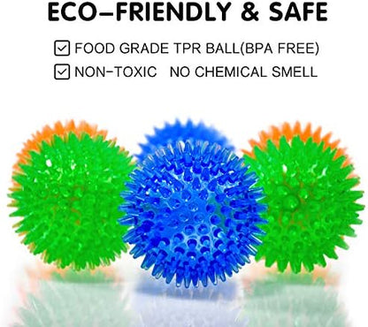 SHARLOVY Squeaky Balls for Pet Small Puppy, 6 Pack TPR Fetch Spike Balls - Image 2