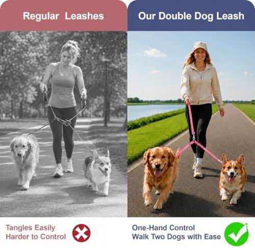Double Dog Leash Padded Handle 360°Swivel No Tangle Dual Leash for Two Dogs - Image 6