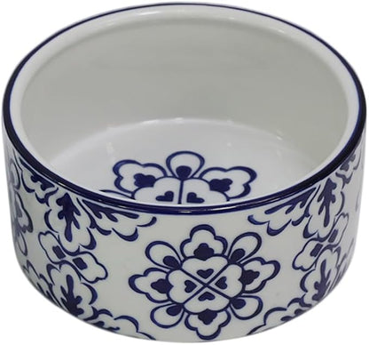 Ceramic 27 OZ Dog Bowls, Dog Food and Water Bowls Anti-Slip Dishes for Cats Small & Medium Sized Dogs Cats, Weighted Pet Bowls Vintage Blue and White,3.5 Cups