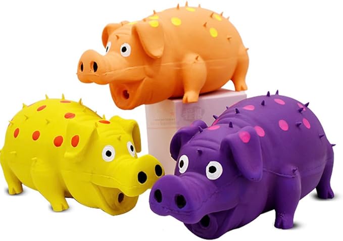 Squeaky Pig Dog Toys, 2 Pack Grunting Pig Dog Toy That Oinks Grunts for Small Medium Large Dogs, Grunting Pig Sound Play Dog Toy(Green,Orange)