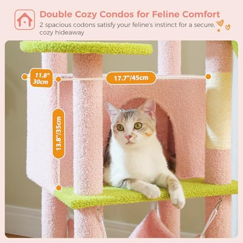 PAWZ Road Pink 70” Cat Tree with Hammock, Large Bed 2 Condos & 5 Posts - Image 5