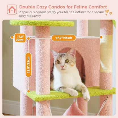 PAWZ Road Pink 70” Cat Tree with Hammock, Large Bed 2 Condos & 5 Posts - Image 5