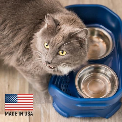 Neater Pet Brands Neater Feeder Deluxe Mess Proof Cat Bowls Elevated, Made in USA, No Spill Raised Bowls for Indoor Cats, Stainless Steel Food and Water Bowl Set, Pet Dish Feeding Station, Dark Blue - Image 2