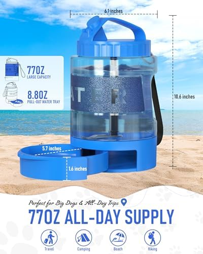 Portable Dog Travel Water Bottle, 77oz Large Dog Water Bowl Dispenser Portable, Leakproof Pet Drinking Bottle Dispenser for Hiking Camping Walking Travelling Beach Car Trips, BPA Free,Blue - Image 5