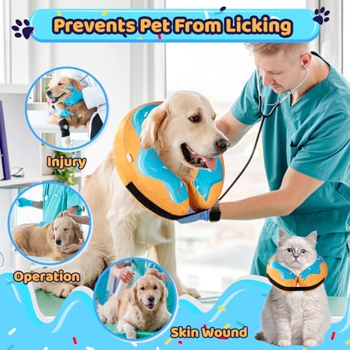 Grand Line Donut Inflatable Collar for Dogs and Cats, Soft Recovery Dog Cone After Surgery, Protective Pet Neck Cone for Small, Medium, Large Dogs, Not Block Vision (Blue, L) - Image 2
