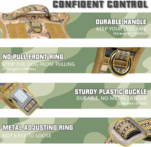 AUROTH Tactical Dog Harness for Large Dogs No Pull Adjustable Reflective K9 Working Training Easy Control Pet Vest Military Service Harnesses Woodland Camo L - Image 3