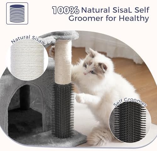 Cat Tree 32” Small Cat Tower with Large Hammock 16”& Self Groomer - Image 4
