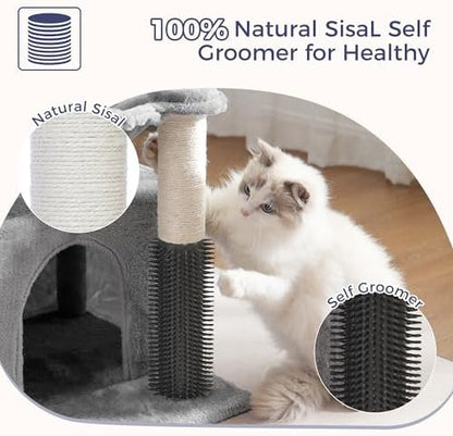 Cat Tree 32” Small Cat Tower with Large Hammock 16”& Self Groomer - Image 4