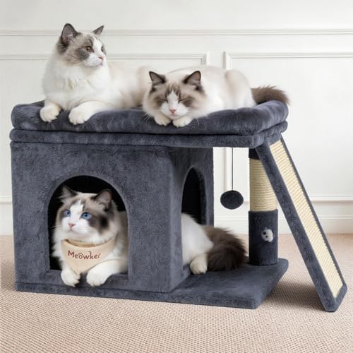 Cat Tree Tower with 15.7x23.6 Perch Bed for Indoor Cats, Dark Gray by Meowker