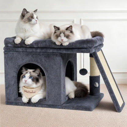 Cat Tree Tower with 15.7x23.6 Perch Bed for Indoor Cats, Dark Gray by Meowker