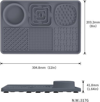 Lick Mat for Cats, Dog Anxiety Relief Slow Feeder with Suction Cups, Non-Slip Silicone Dog Enrichment Treat Mat, Easy to Clean Cat Puzzle Feeder, Lick Mats for Dogs Cats, Grey, 12"x8"