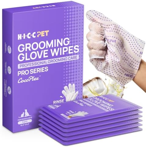 HICC PET Cleaning Glove Wipes PRO for Dogs & Cats, 6PCS Unscented. by HICCPET