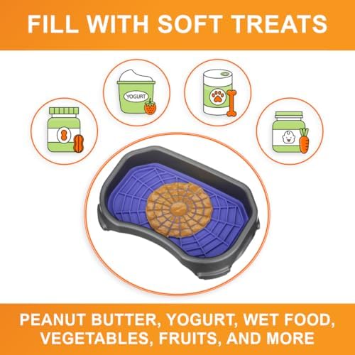 Neater Pets Neat-LIK Dog Lick Mat w/Mess-Proof Tray, Lick Mat for Dogs, Cats, Puppy, Reduces Anxiety & Boredom, Peanut Butter Slow Feeder, Interactive Treat Licking Pad (Purple/Gunmetal) - Image 6